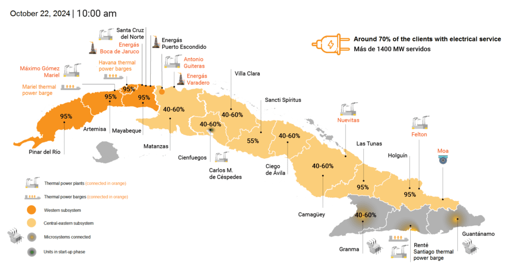 Figure 2: Power situation in Cuba as of Tuesday, Oct. 22, 2024, 10 a.m. Source: Amaury Perez