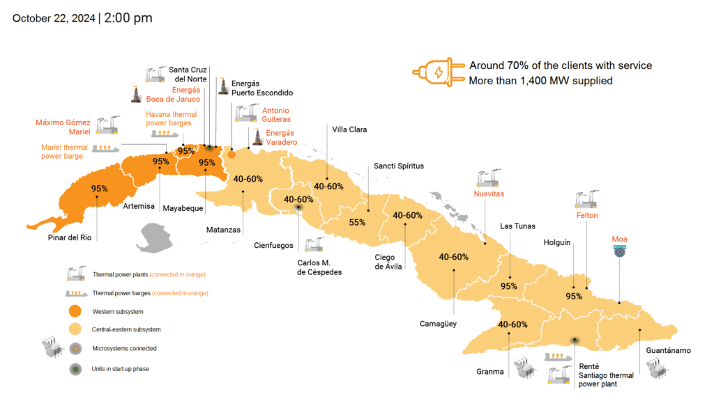 Figure 3: Power situation in Cuba as of Tuesday, Oct. 22, 2024, 10 a.m. Source: Amaury Perez